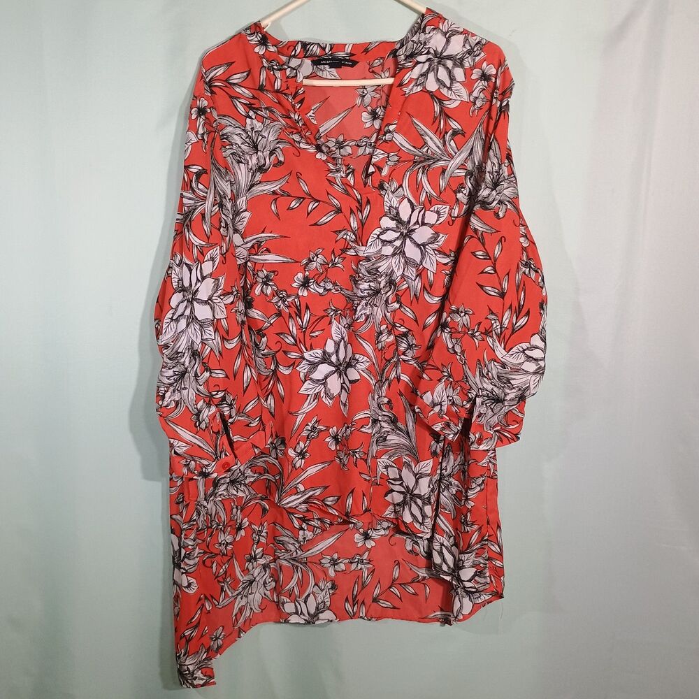 Women’s Coral Floral Tunic Top – 3/4 Sleeve Botanical Print Blouse